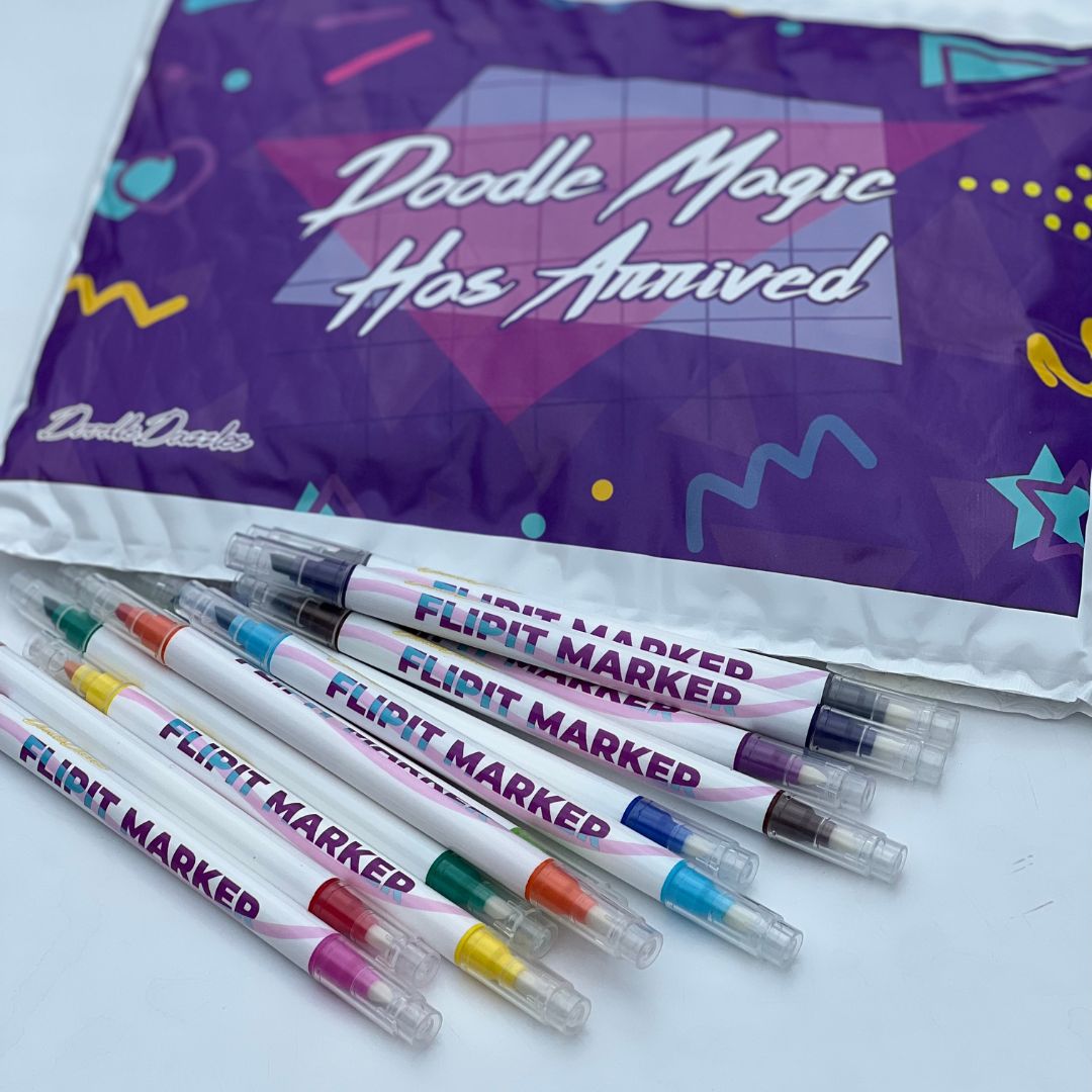  DoodleDazzles Dual Tip Markers - Double-Sided, 2 in 1 Coloring  Markers - Chisel & Fine Tip Pens - School Supplies Gifts for Coloring  Books, Hand Lettering, Greeting Cards, Etc 